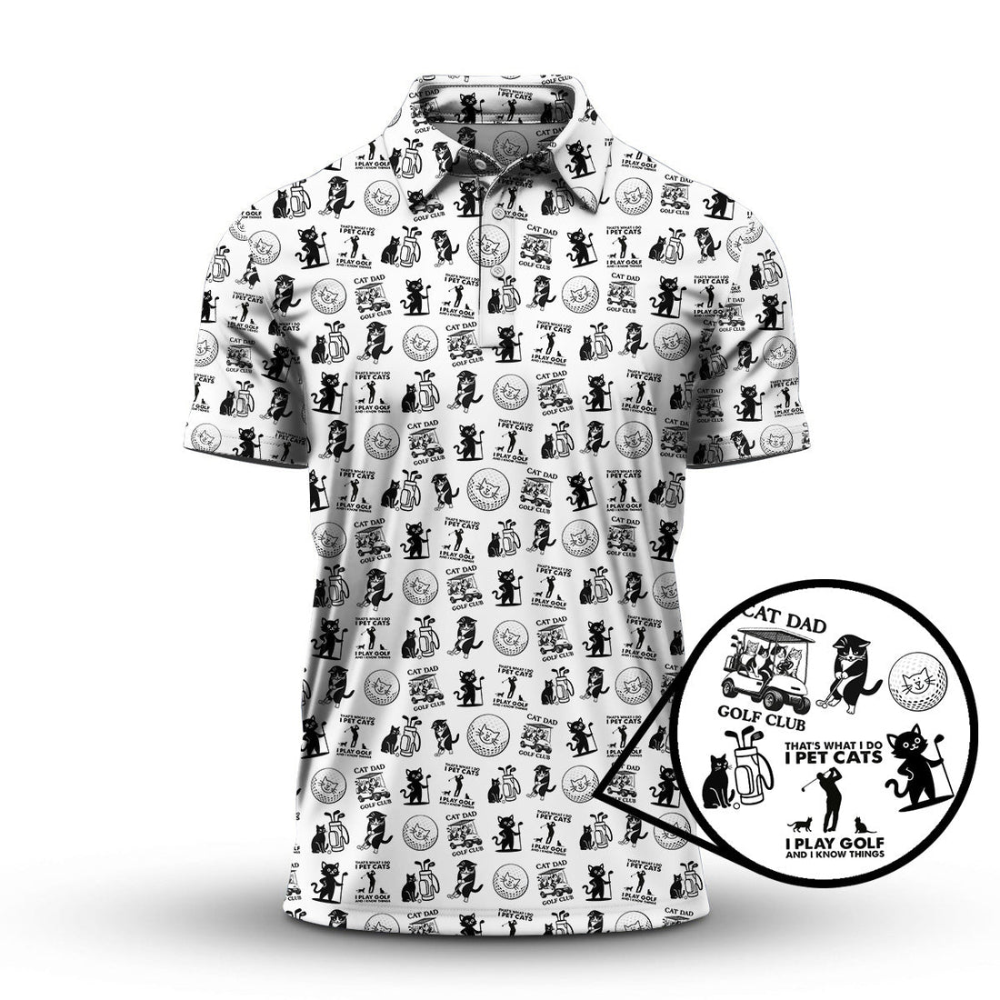 Cat Golf Shirt - Pattern Golf Shirt For Men - Cat Dad Golf Club Shirt For Golfers