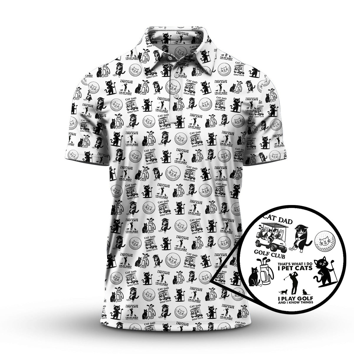 Cat Golf Shirt - Pattern Golf Shirt For Men - Cat Dad Golf Club Shirt For Golfers