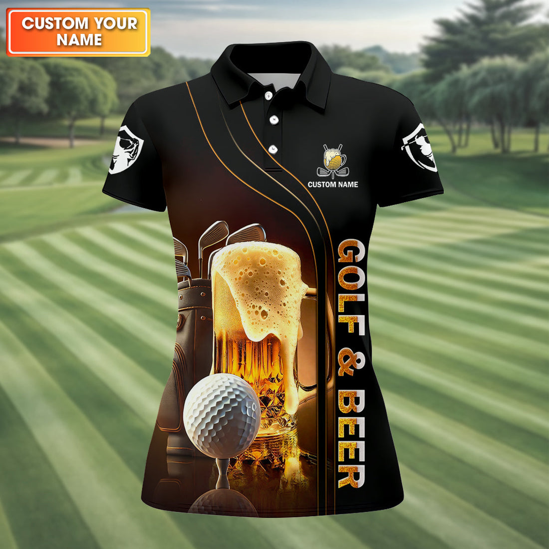 Golf And Beer Custom Women's Funny Graphic Golf Polo ShirtCustom Ladies Golf Shirt