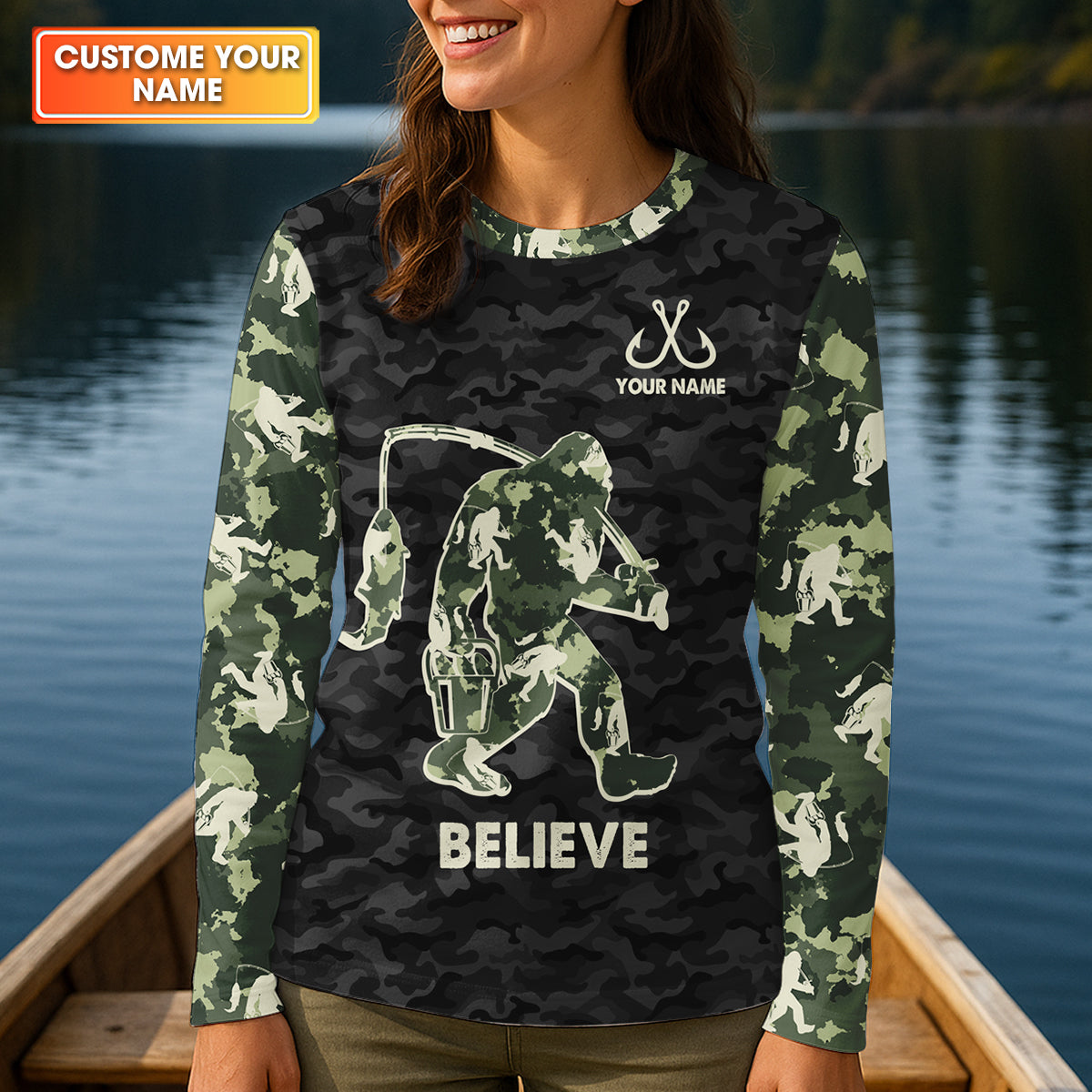 Gone Fishing With Sasquatch Camo Fishing Shirt, Fishing UPF Shirts, Fishing Shirt For Women