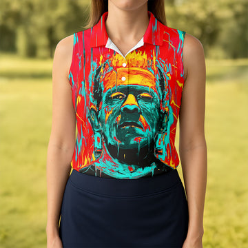 Colorful Horror Character Halloween Polo Shirt, Women’s Golf Polo, Golf Shirts For Women