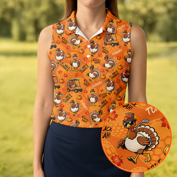 Turkey Golf Cart Thanksgiving Golf Shirt, Golf Shirts For Women, Womens Golf Clothing