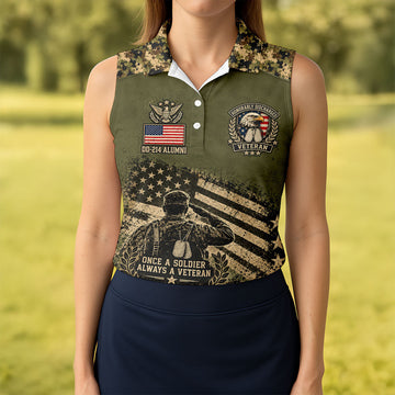 DD-214 Soldier Flag Camo Golf Polo Shirt, Women Golf Shirts, Veterans Day Golf Shirt