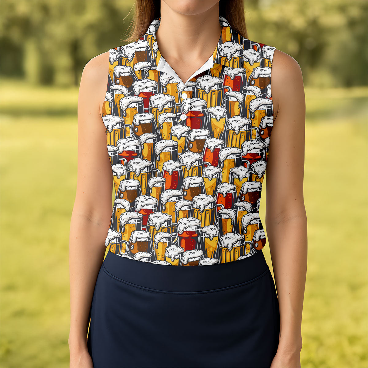 Oktoberfest Beer Glass Pattern Polo Shirt, Golf Shirts For Women, Women’s Golf Apparel