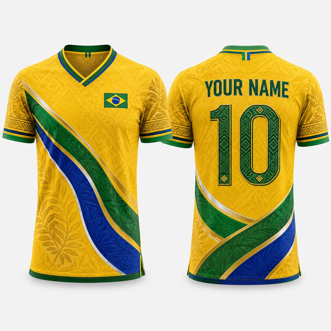 Yellow Green Brazil Fooball Shirt, V-Neck For Men Football Lover, Soccer Game Day Football Gifts