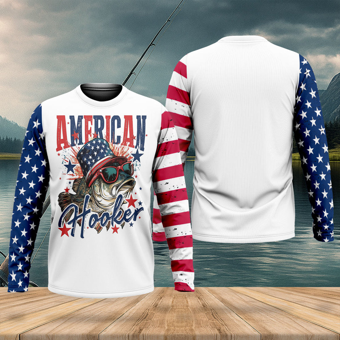American Hooker Patriotic Fishing Shirt, Fishing UPF Shirts, 250th Anniversary Men's Fishing Shirt