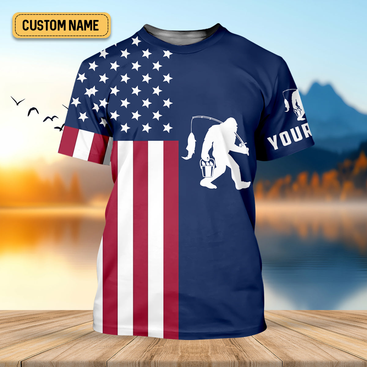 Bigfoot American Flag Patriotic Fishing Shirt, SPF Shirt For Men, Gift For Fisherman, Fishing Shirts For Men