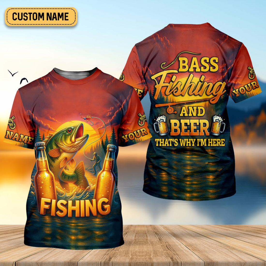Bass Fishing And Beer That's Why I'm Here SPF Shirt For Men, Fishing Gifts For Men, Custom Fishing Shirts