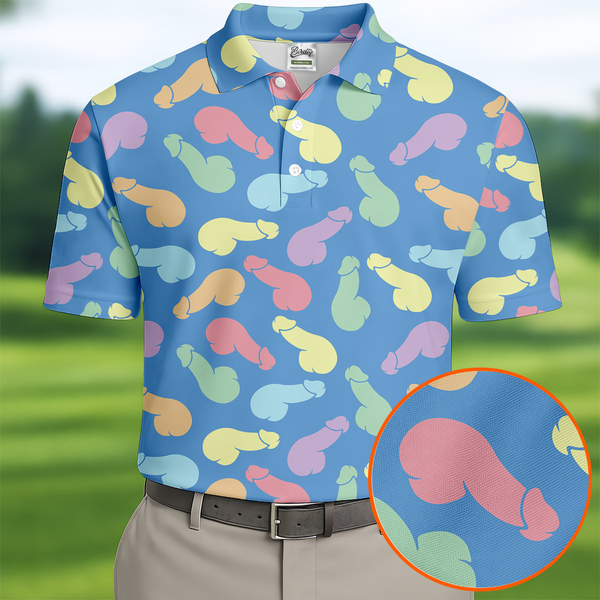 Funny Pastel Adult Pattern Blue Polo Shirt, Mens Golf Polo, Golf Shirts For Men