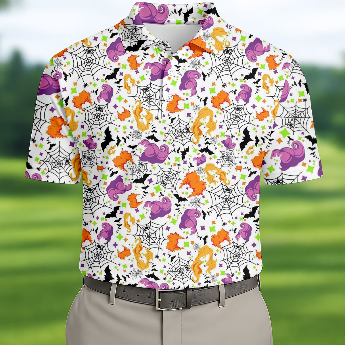 Halloween Witch Horror Character Spider Web Polo Shirt, Mens Golf Polo, Mens Golf Apparel