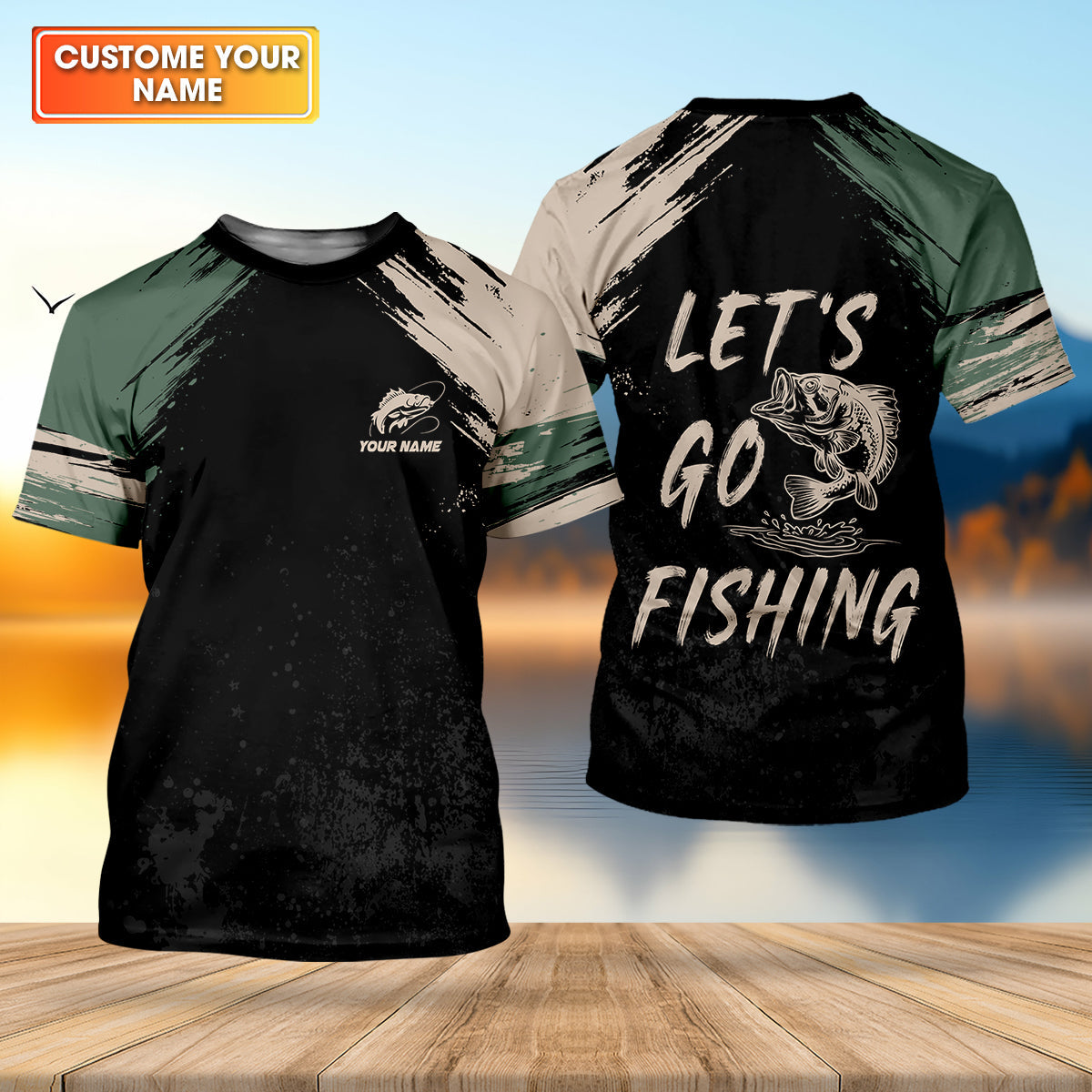 Let's Go Fishing Distressed Pattern Retro Fishing Shirt, Fishing UPF Shirts, Fishing Shirts For Men