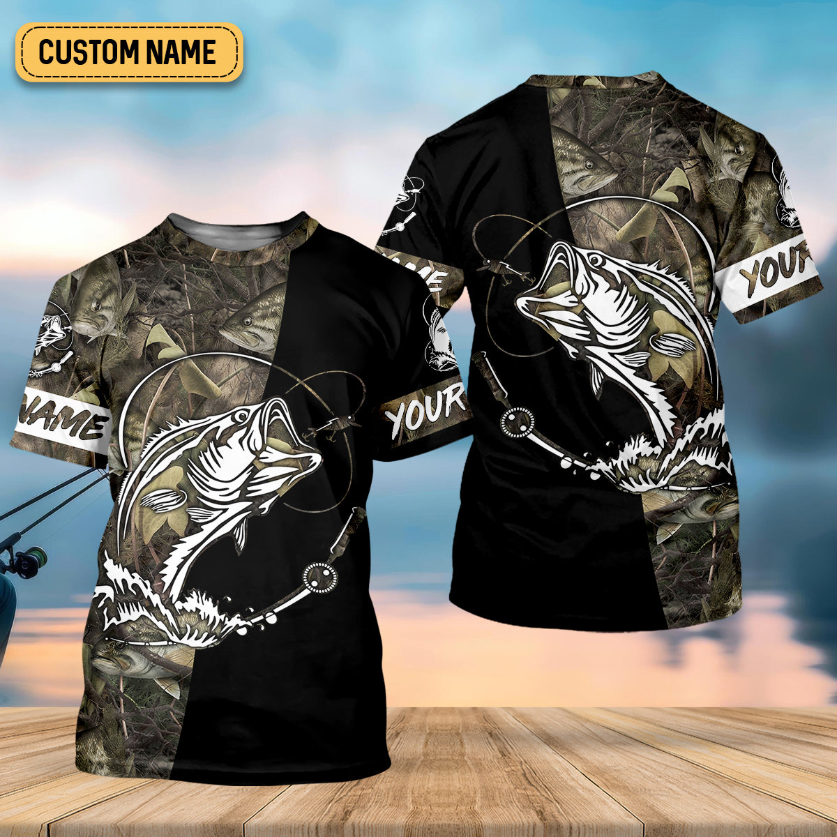 Camo Black Fishing UPF Shirts, Camouflage Fishing Shirts, Fishing Gifts For Men, Men's Fishing Shirt
