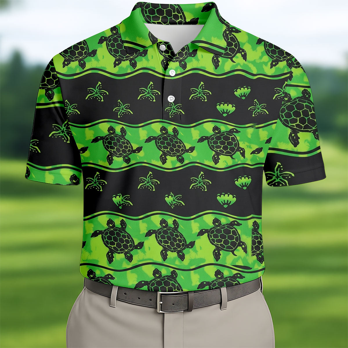 Sea Turtles Sea Creatures Pattern Hawaiian Golf Shirt, Polo Shirts For Men, Golfing Apparel