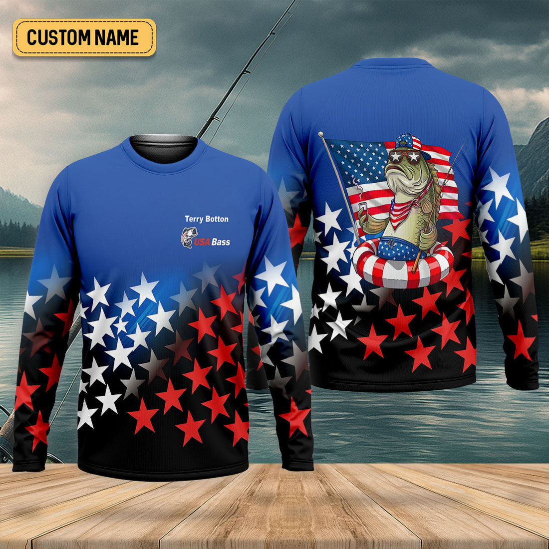 USA Bass Fishing American Flag Fishing Shirt, 250 Years 4th Of July Fishing UPF Shirts, Men's Fishing Shirt