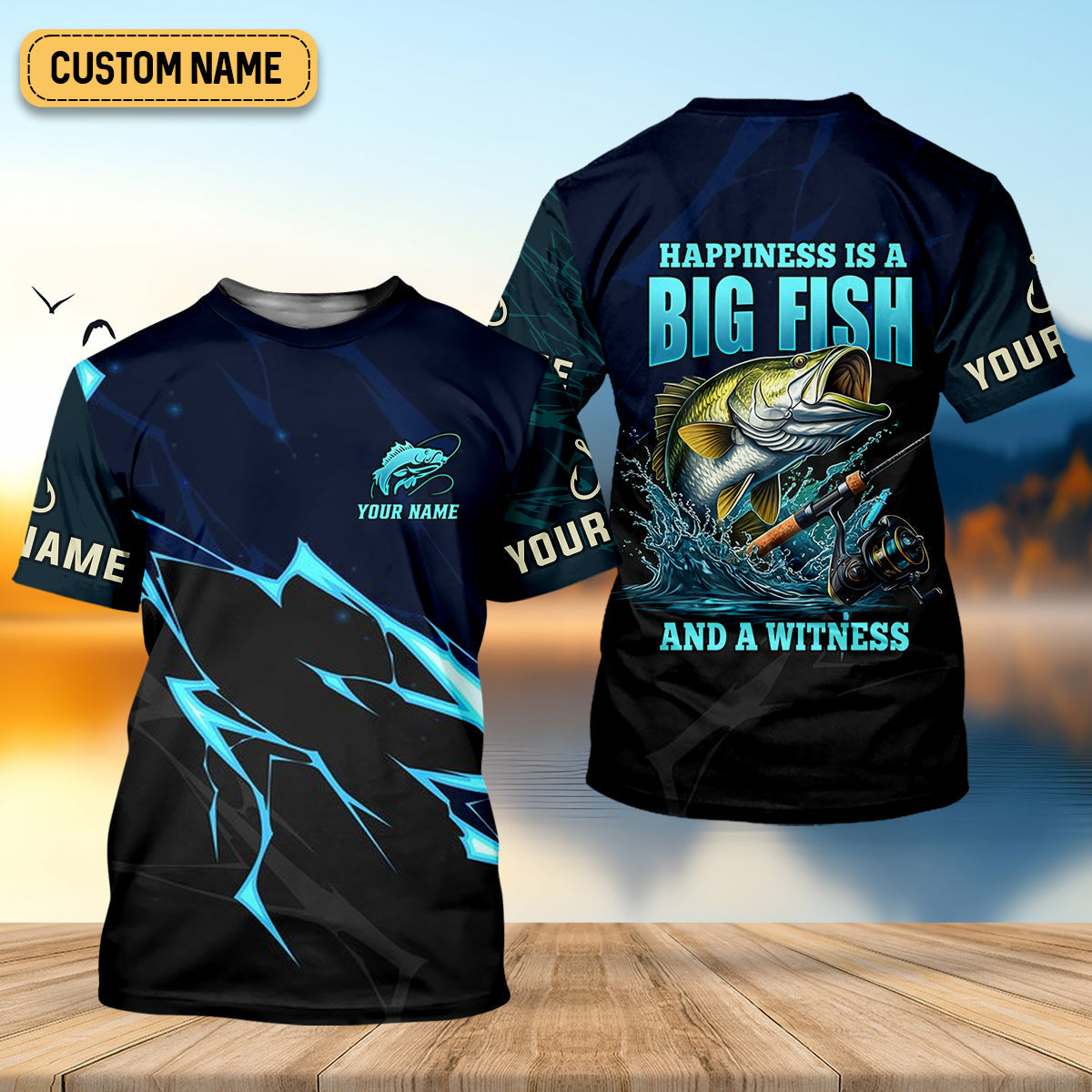 Happiness Is A Big Fish And A Witness Fishing UPF Shirts, Funny Fishing Shirt, Fishing Shirts For Men