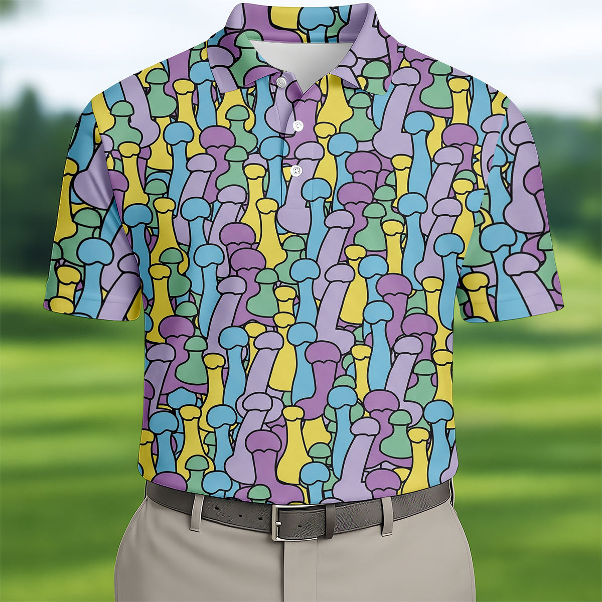 Funny Colorful Adult Humor Pattern Polo Shirt, Mens Golf Shirts, Golf Apparel For Men