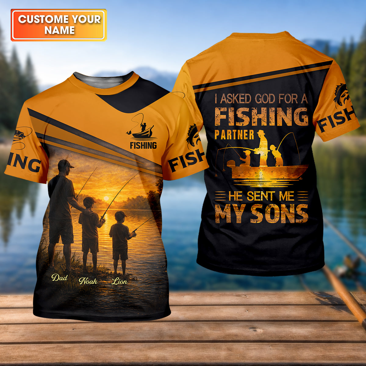 I Asked God For A Fishing Partner He Sent Me My Sons Personalized Fishing UPF Shirt, Christian Fishing Shirt, Gift For Dad