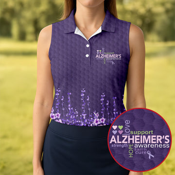 Purple Alzheimer's Awareness Floral Polo Shirt, Golf Shirts For Women, Women’s Golf Polo