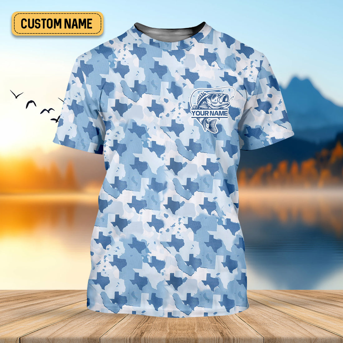 Texas Camo Blue Fishing UPF Shirts, Performance Fishing Shirts, Fishing Gifts For Men, Men's Fishing Shirt
