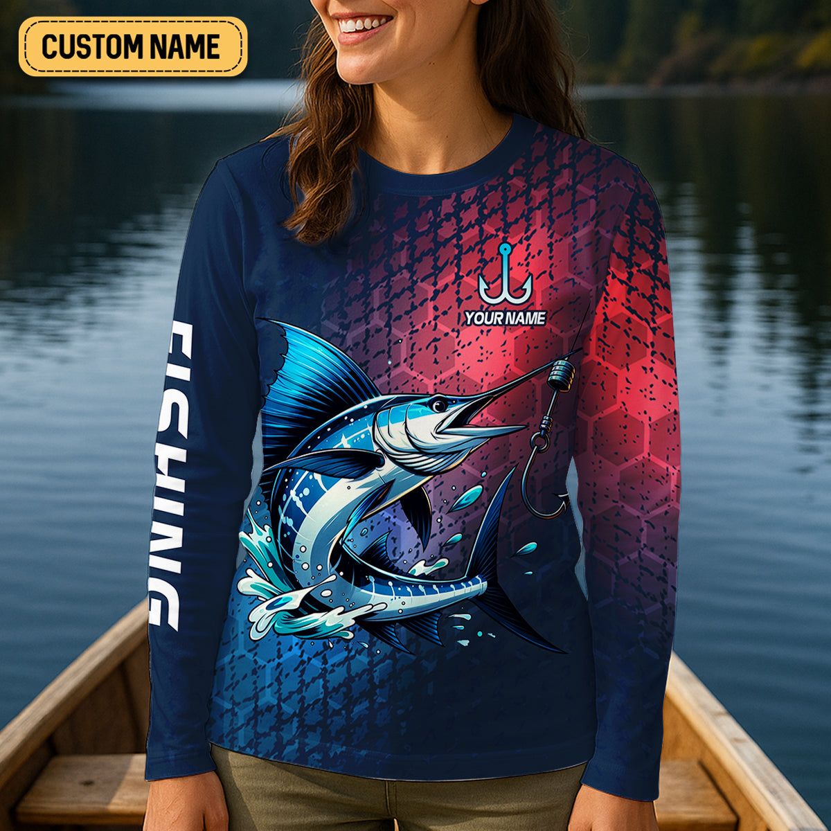 Marlin Fishing Custom Name UPF Shirts, Tournament Fishing Shirts, Women Fishing Shirt