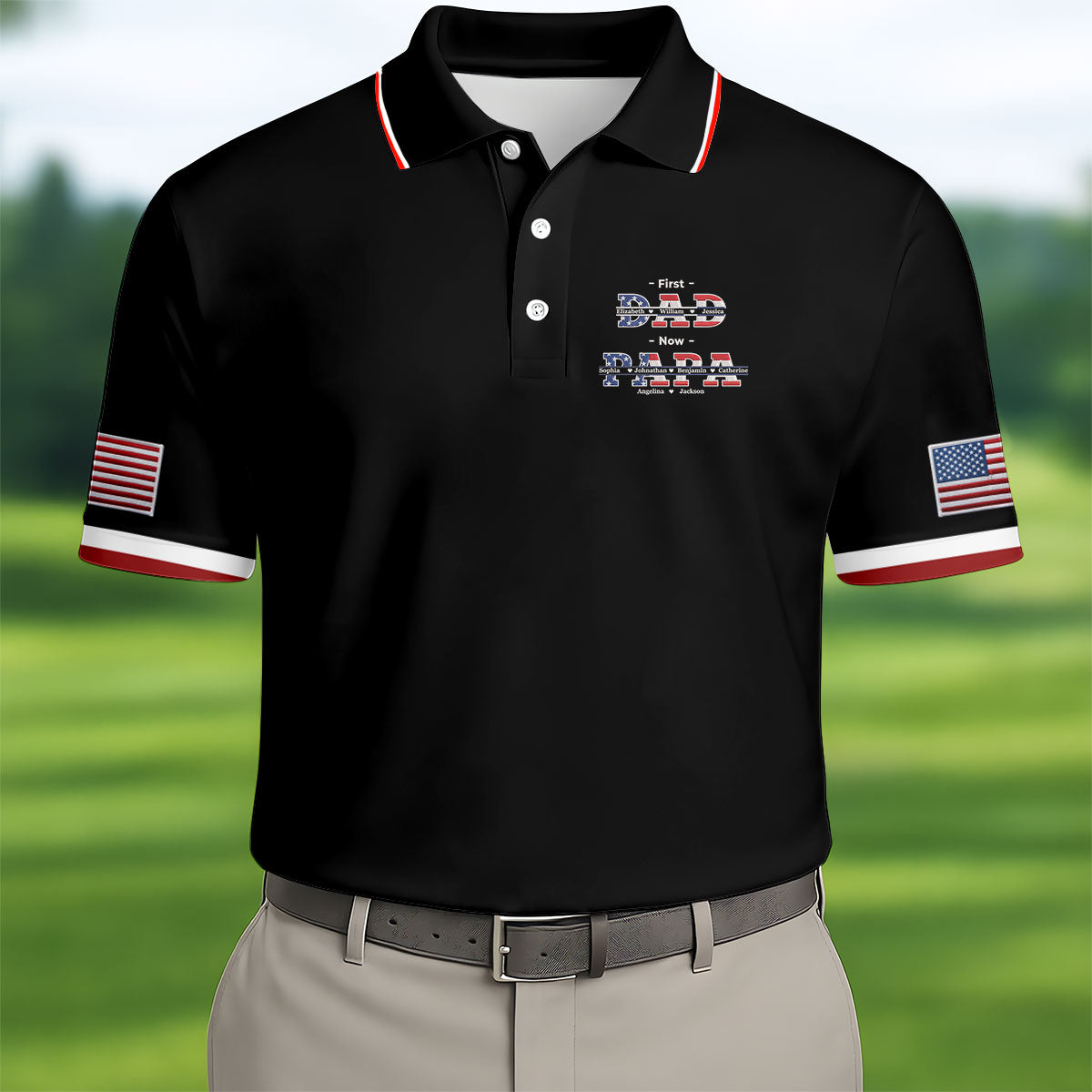 Black First Dad Now Grandpa Golf Polo Shirt, Mens Golf Shirts, Golf Apparel For Men