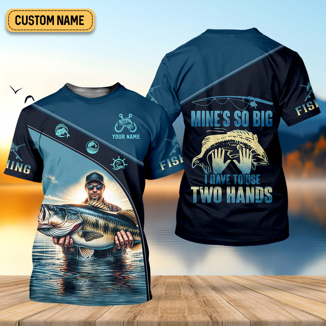 Mine's So Big I Have To Use Two Hands Funny Fishing Shirt, SPF Shirt For Men, Gift For Fisherman