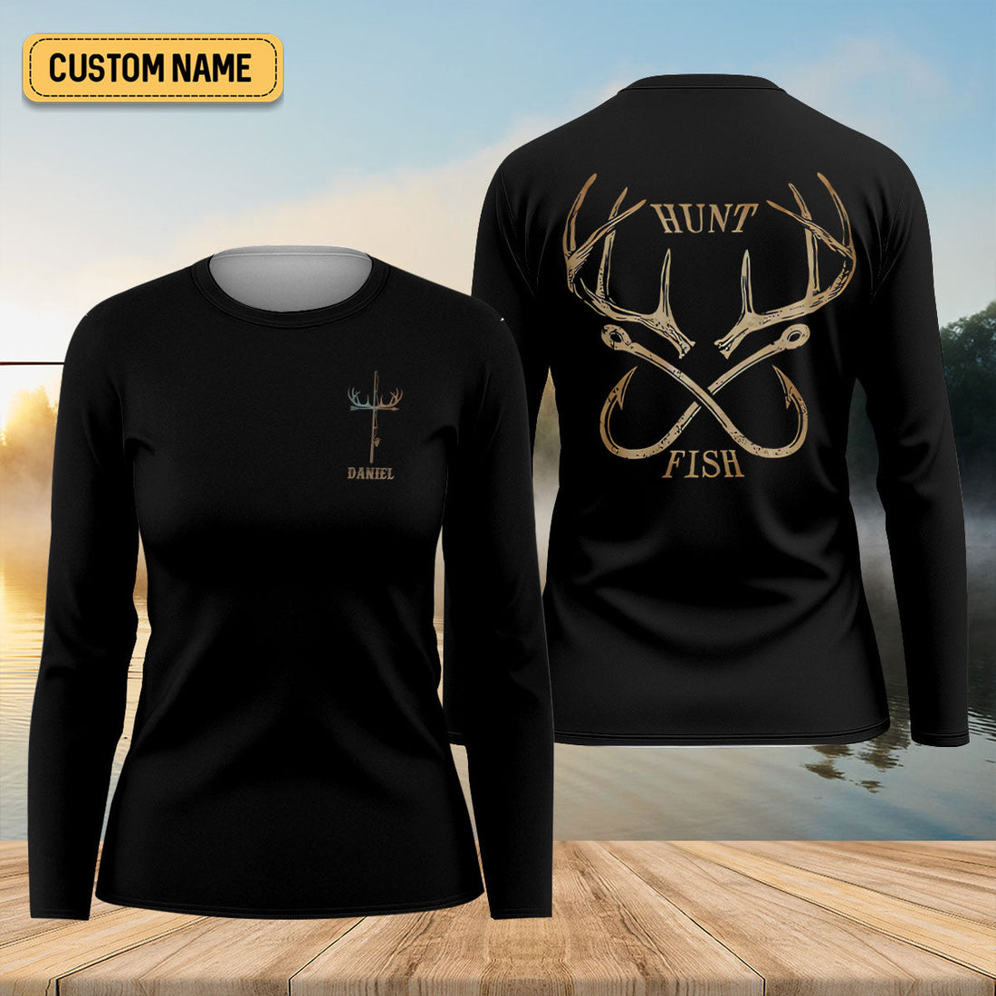 Hunt Fish Faith Cross Performance Fishing Shirts, Fishing UPF Shirts, Fishing Shirt For Women