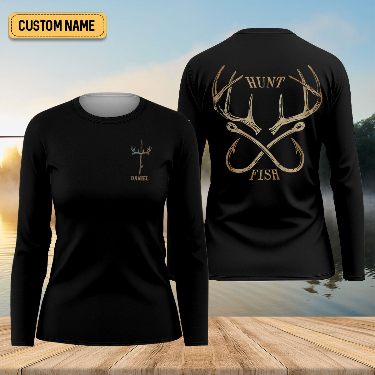 Hunt Fish Faith Cross Performance Fishing Shirts, Fishing UPF Shirts, Fishing Shirt For Women