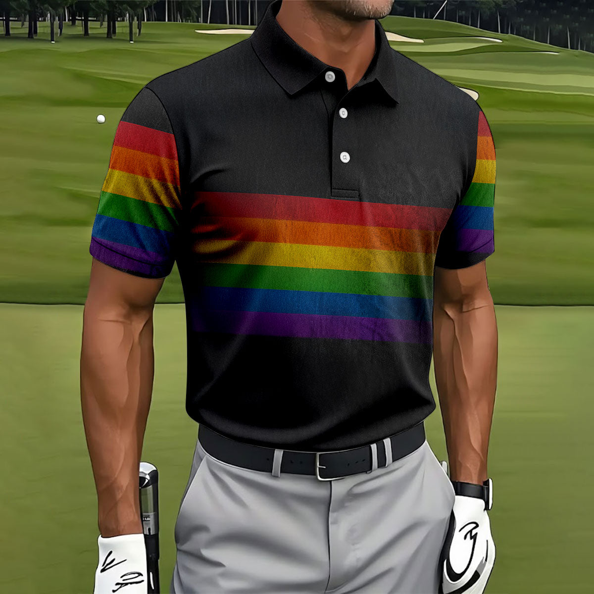 Pride Rainbow Flag Retro Golf Shirt, LGBTQ Month Polo Shirts For Men, Golf Shirts For Men