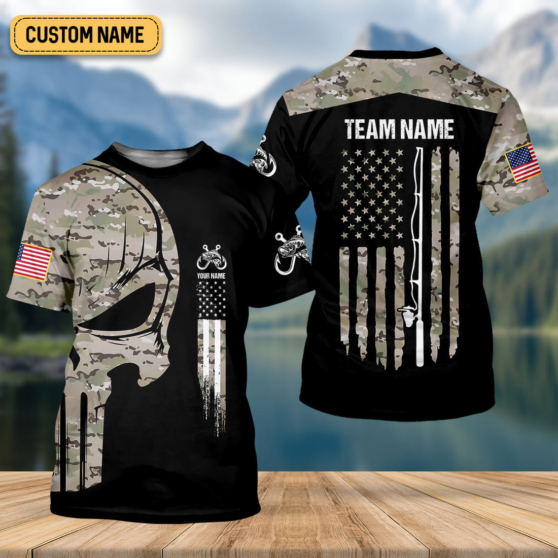 Custom Camo Patriotic Fishing Shirt, Fishing UPF Shirts, Fishing Gifts For Men, Men's Fishing Shirt