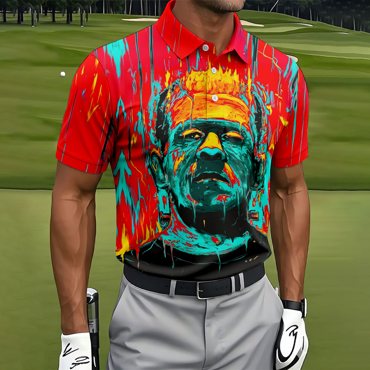 Colorful Horror Character Halloween Polo Shirt, Mens Golf Polo, Golf Shirts For Men