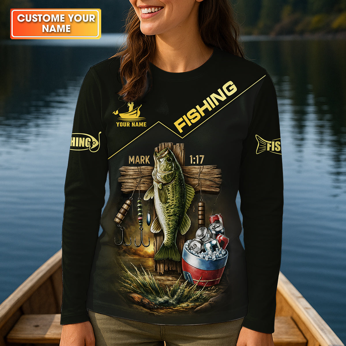 Jesus Made Me A Fisher Of Man Personalized Fishing Shirt For Women, Long Sleeve Fishing Shirt, Gift For Her