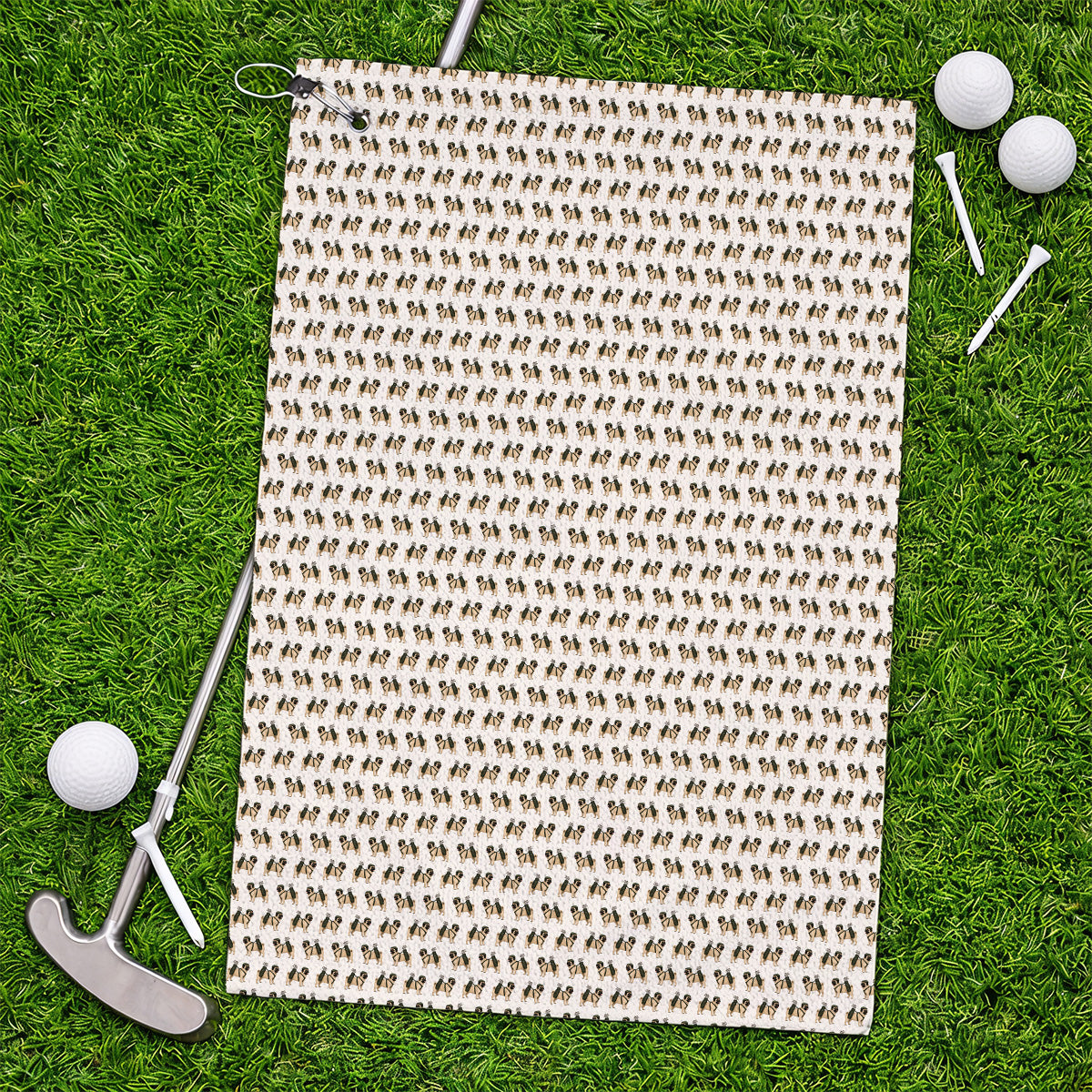 Pug Pattern Golf Towel, Funny Pug Golf Towels, Dog Lover Golf Gift