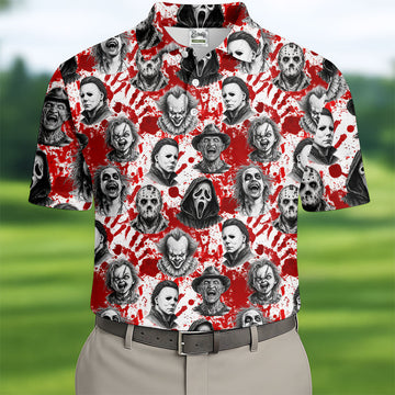 Halloween Horror Character Blood Splatter Polo Shirt, Mens Golf Polo, Golf Apparel For Men