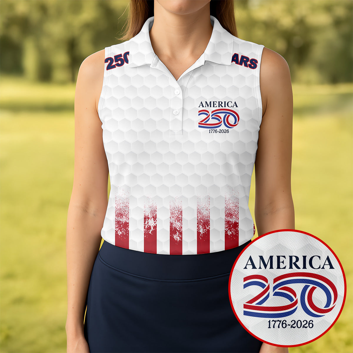 250 Years America Golf Ball Pattern 4th Of July Golf Shirt, Patriotic Golf Shirt, Golf Shirt For Women