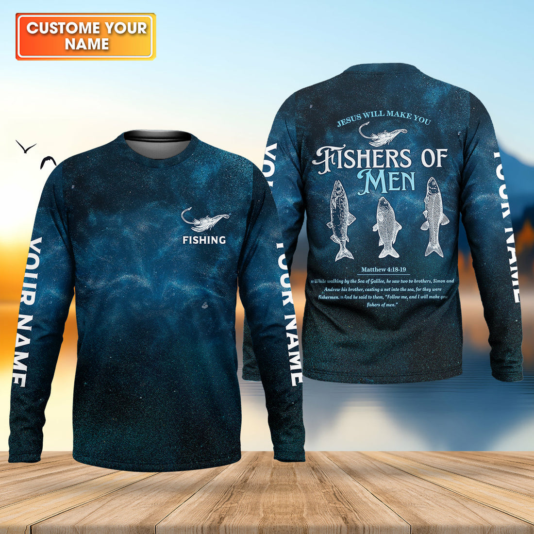 Jesus Will Make You Fishers Of Men Starry Night Print Fishing UPF Shirts, Fishing Shirts For Men
