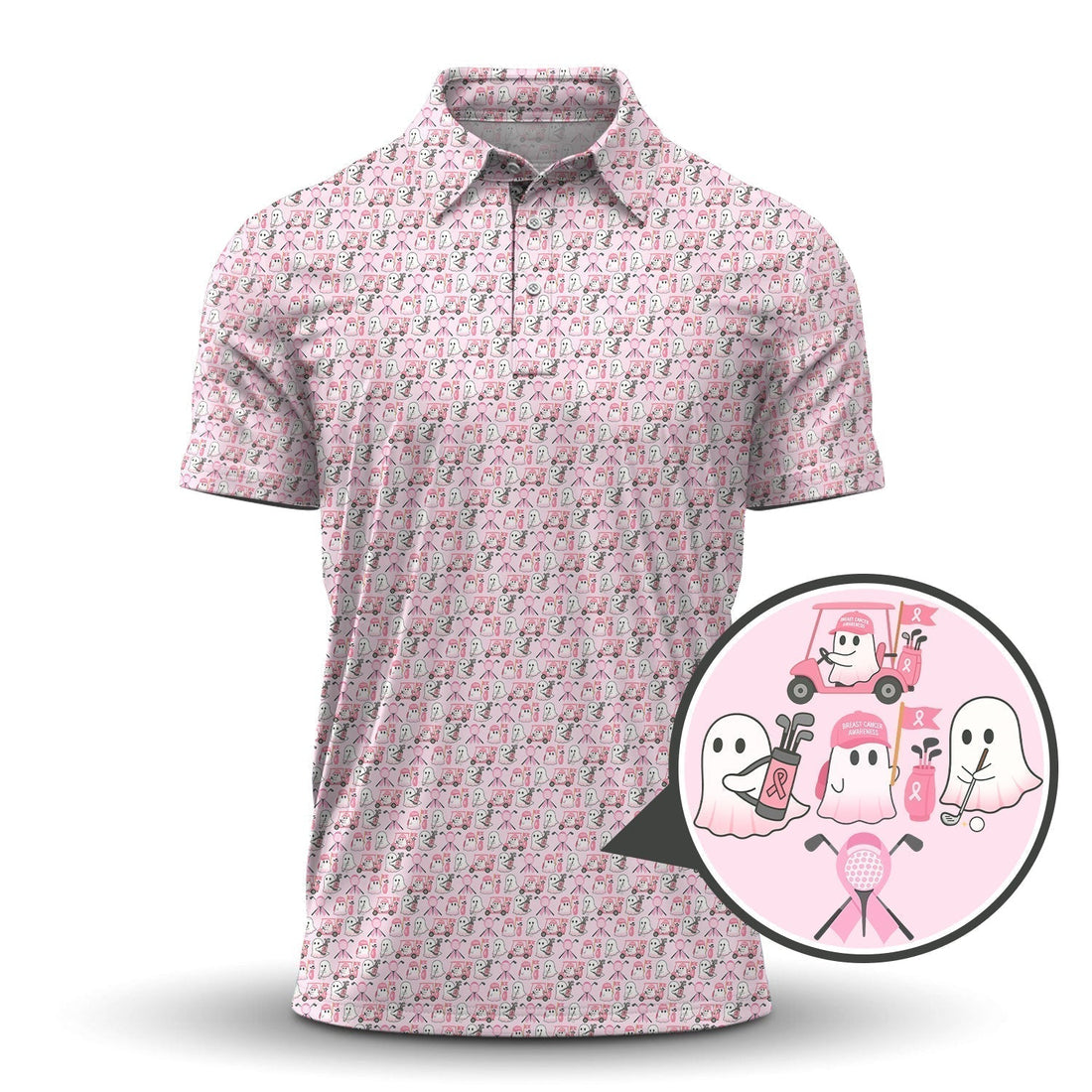 Ghost Of Halloween Pattern Golf Shirt, Funny Breast Cancer Golf Shirt, Ladies Golf Shirts