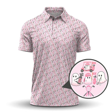 Ghost Of Halloween Pattern Golf Shirt, Funny Breast Cancer Golf Shirt, Ladies Golf Shirts