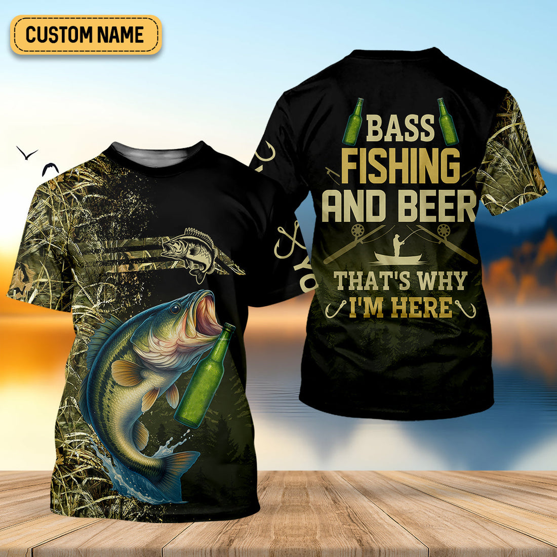 Bass Fishing And Beer That's Why I'm Here Camouflage Fishing Shirts, Funny Fishing Shirt, SPF Shirt For Men
