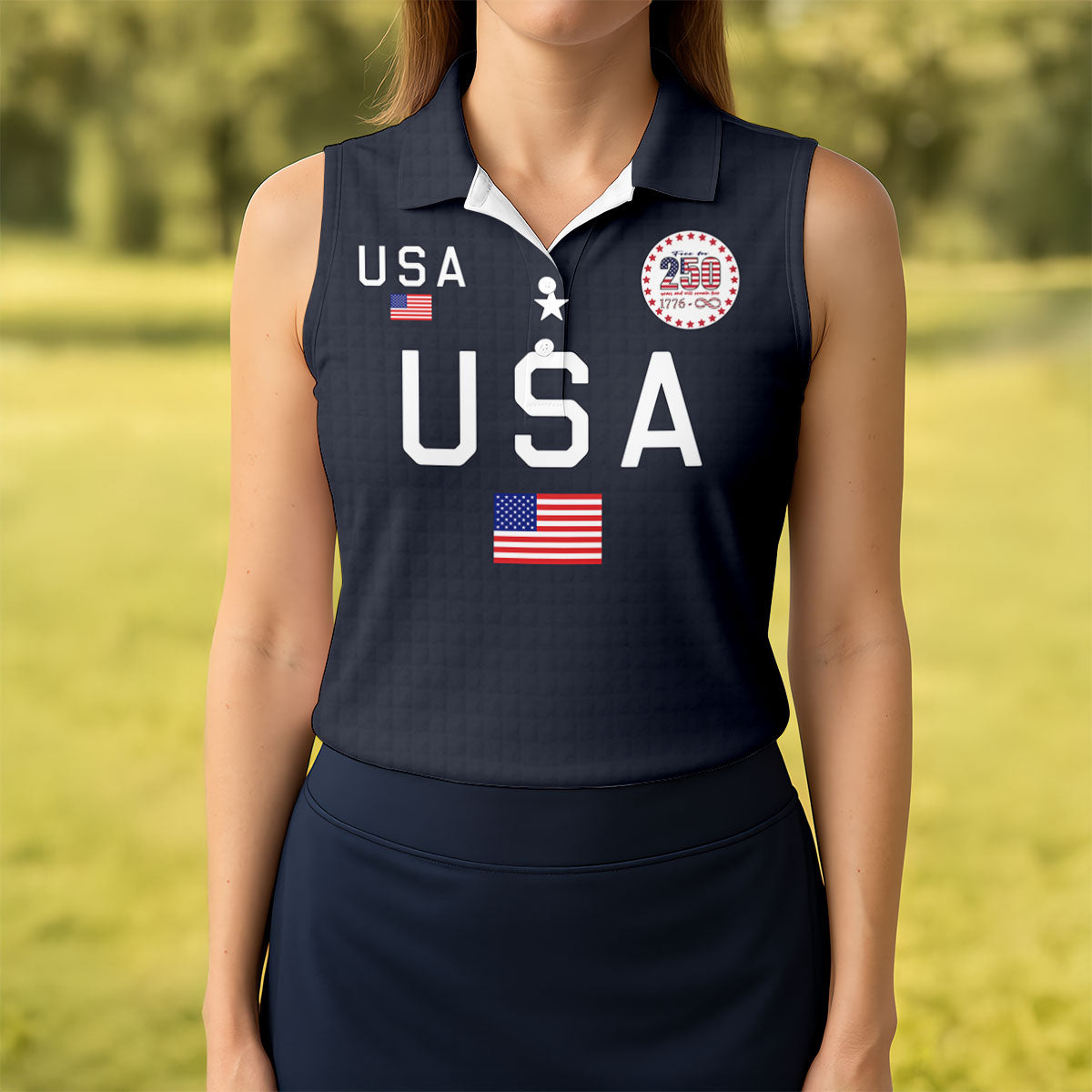 Free For 250 Years Black Patriotic Golf Shirt, 4th Of July Golf Shirt, 250th Anniversary Women Golf