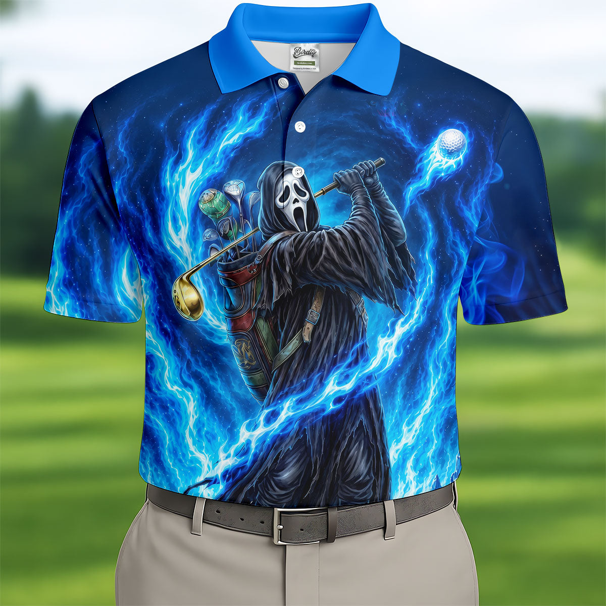 Hello Darkness Flame Horror Character Polo Shirt, Mens Polo Shirts, Men's Golf Shirt