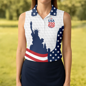 USA 250 Anniversary Silhouette Of Statue Of Liberty White Golf Shirt, 4th Of July Women's Golf Tops