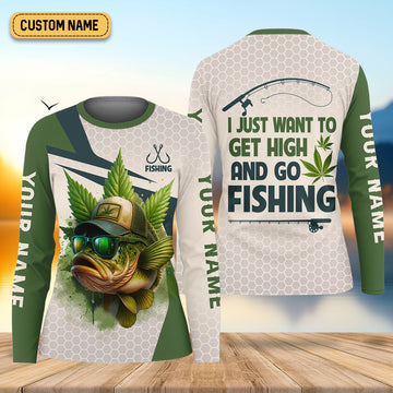 I Just Want To Get High And Go Fishing Largemouth Bass Fishing Women SPF Shirt, Funny Fishing Shirt