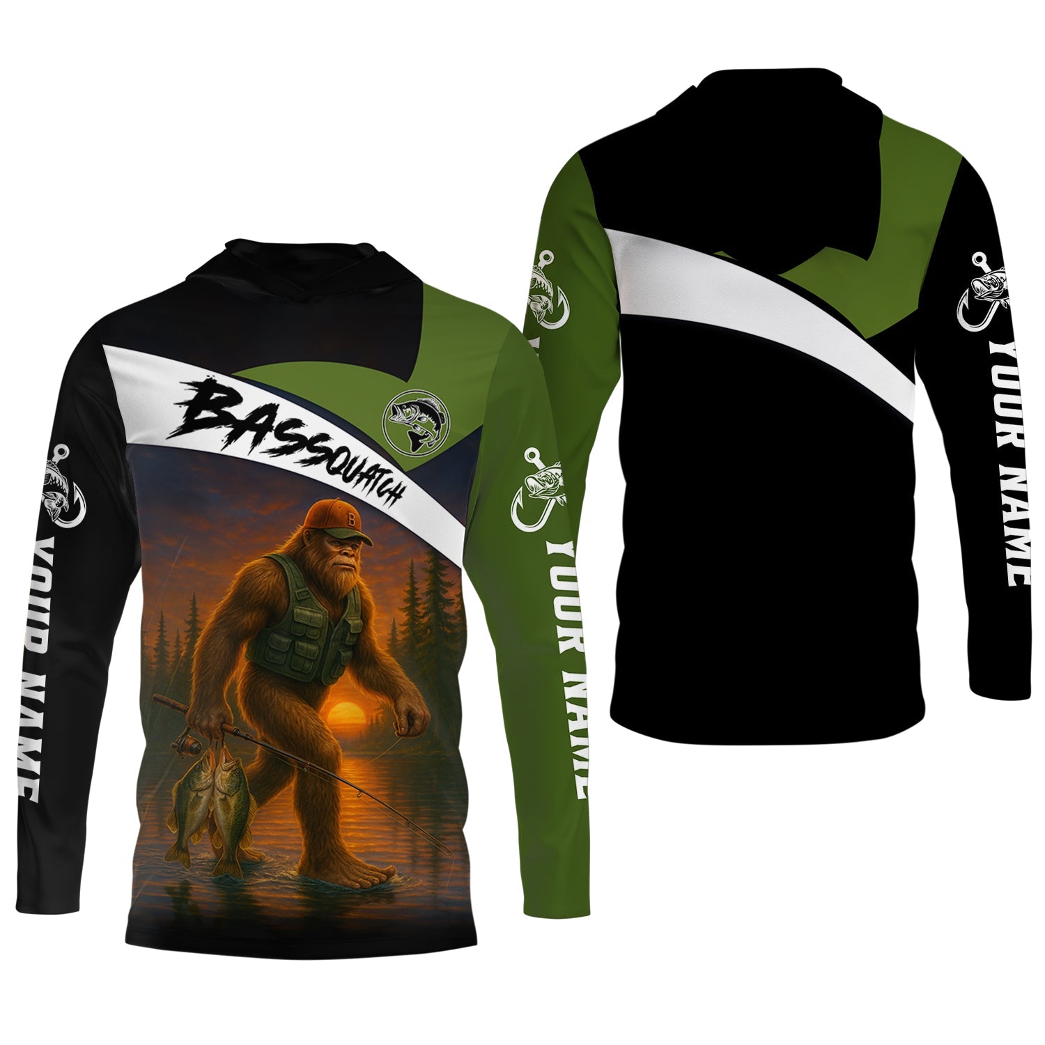 Bassquatch Bigfoot Fishing Shirt, SPF Shirt For Men, Fishing Jersey, Presents For Fishermen