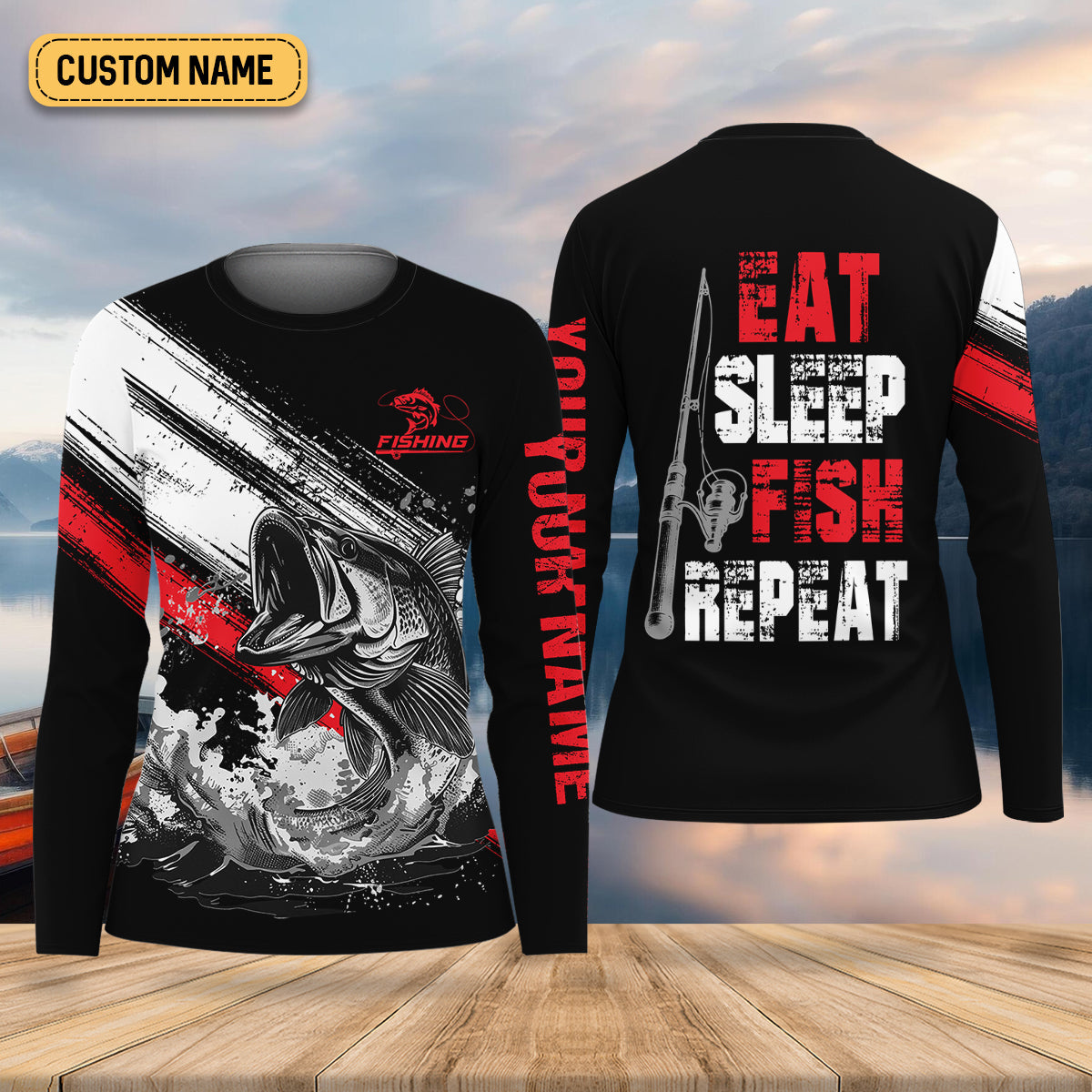 Eat Sleep Fish Repeat Water Splash Fishing UPF Shirts, Female Fishing Shirts, Women Fishing Shirt