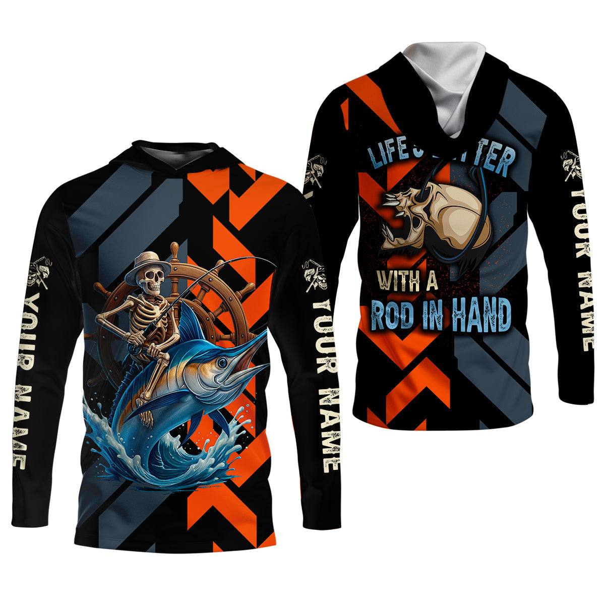 Life's Better With A Rod In Hand SPF Shirts, Marlin Fishing Shirts For Men, Funny Fisherman Gift