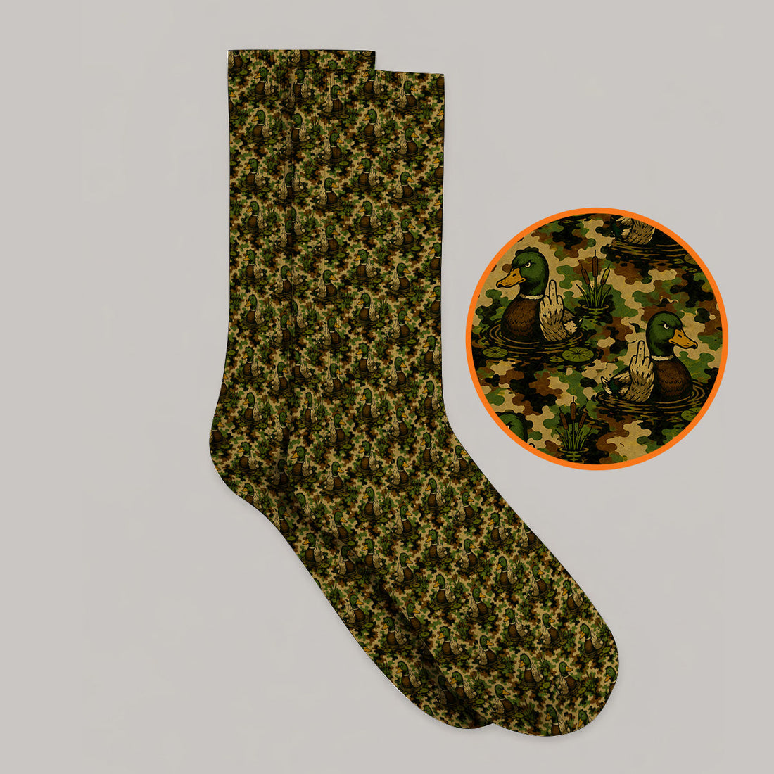 Funny Mallard Duck Golf Socks, Camo Duck Pattern Sock, Hunting Gift For Golf Lovers