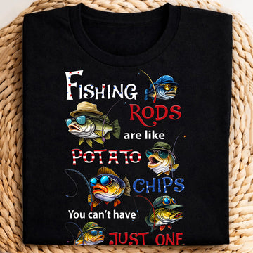 Fishing Rods Are Like Potato Chips Bass Fishing Patriotic 4th Of July Funny Fishing Shirt, 250 Years Fishing T-Shirts