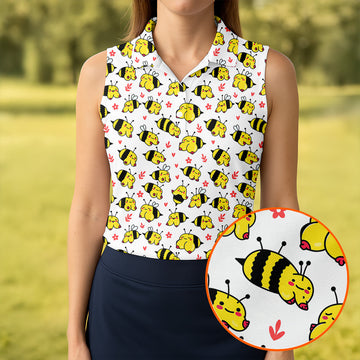 Funny Bee Breast Cancer Pattern Polo Shirt, Women’s Golf Polo, Golf Shirts For Women