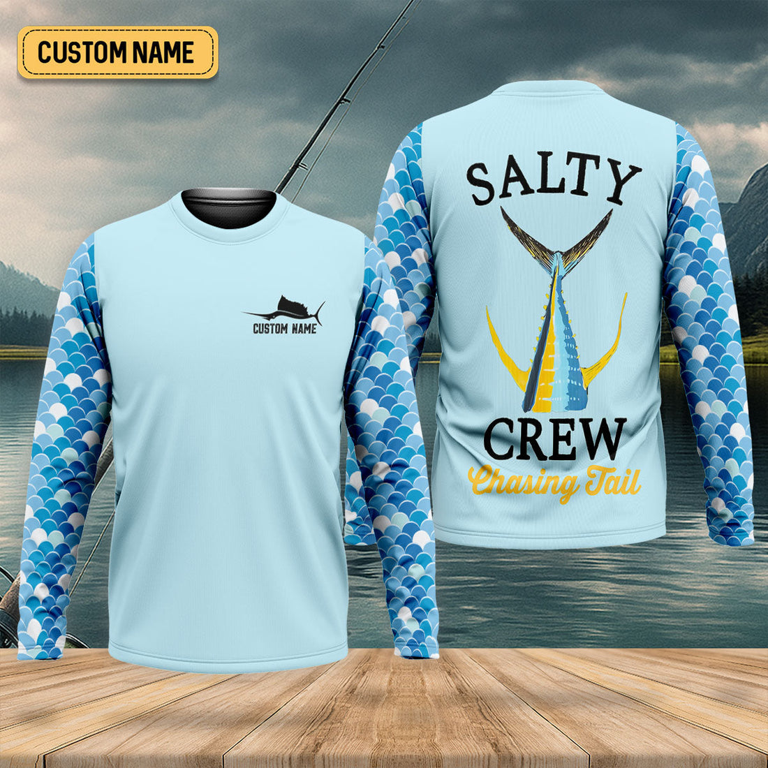 Salty Crew Chasing Tail Light Blue Fishing UPF Shirts, Funny Fishing Shirt, Fishing Shirts For Men